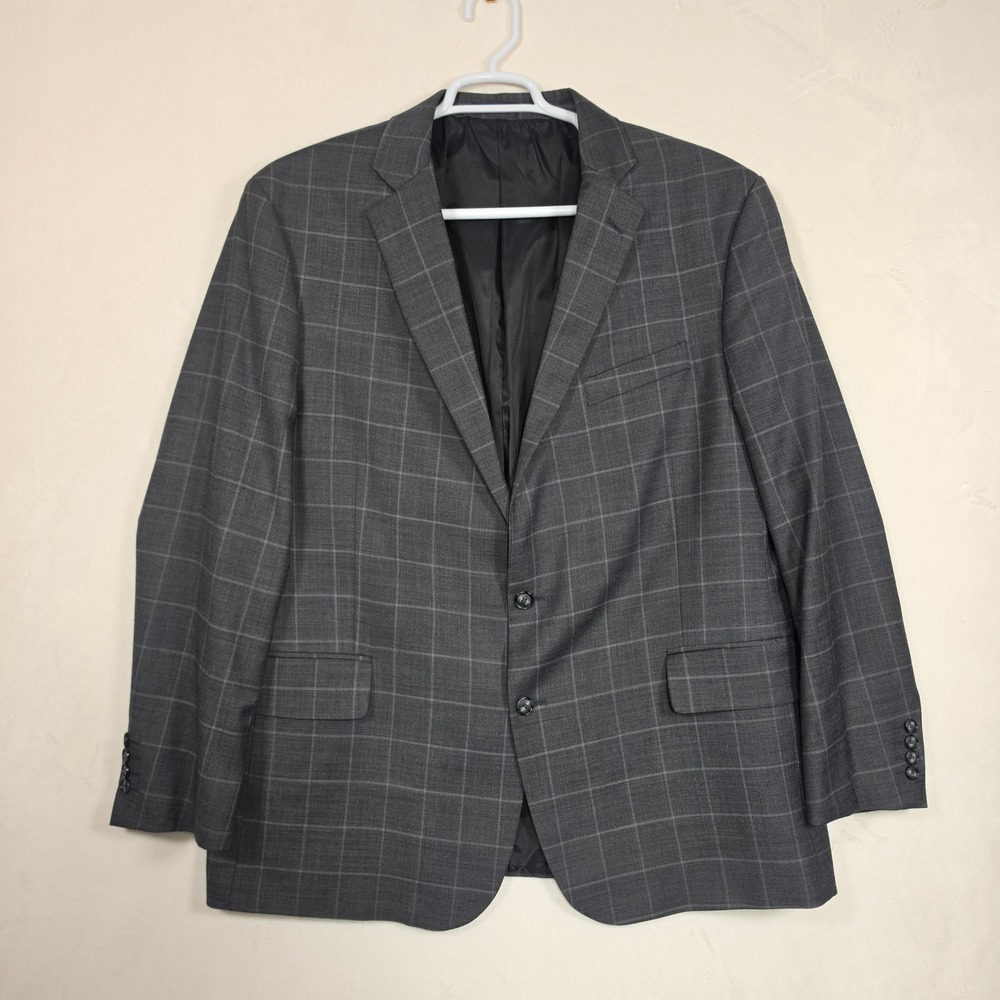Stafford Suit Mens 50R‎ Gray Windowpane Two Piece Preppy Business Formal Classic - Picture 11 of 16
